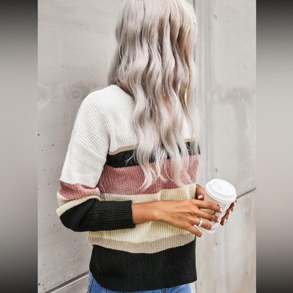 Color-Block Knit V-Neck Sweater - Picture 4 of 13